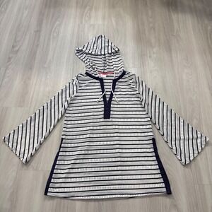 Beach Break Womens Tunic Swim Cover Up Striped Mesh Hooded Navy White Size M